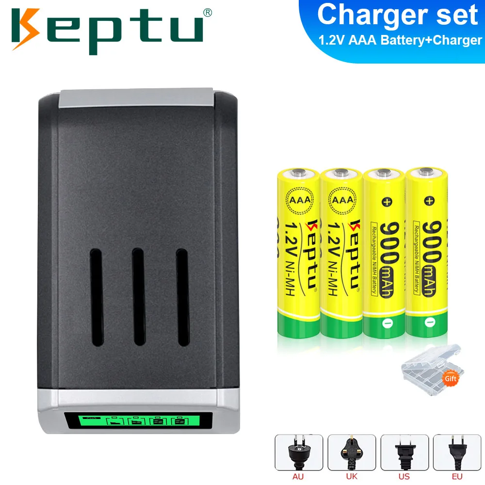

KEPTU AAA Battery 1.2V AAA Ni-MH Rechargeable Batteries 900MAH 3A aaa flashlight Toy battery + 4-Slot LCD Fast Charger