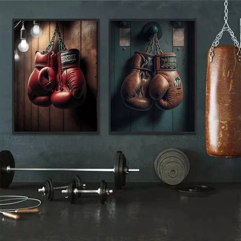 Винтажные боксерские перчатки холст картина скандинавский стиль тренажерный