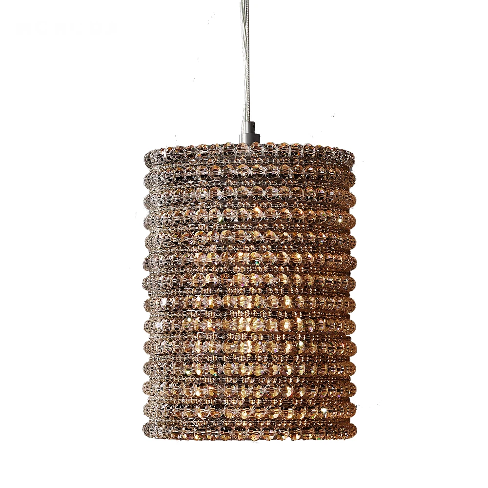 

Crystal Halo Smoke Pendant Lights Modern LED Beaded Metal Round Long Chandeliers Bedroom Living Room Kitchen Lamps Lustre Decor
