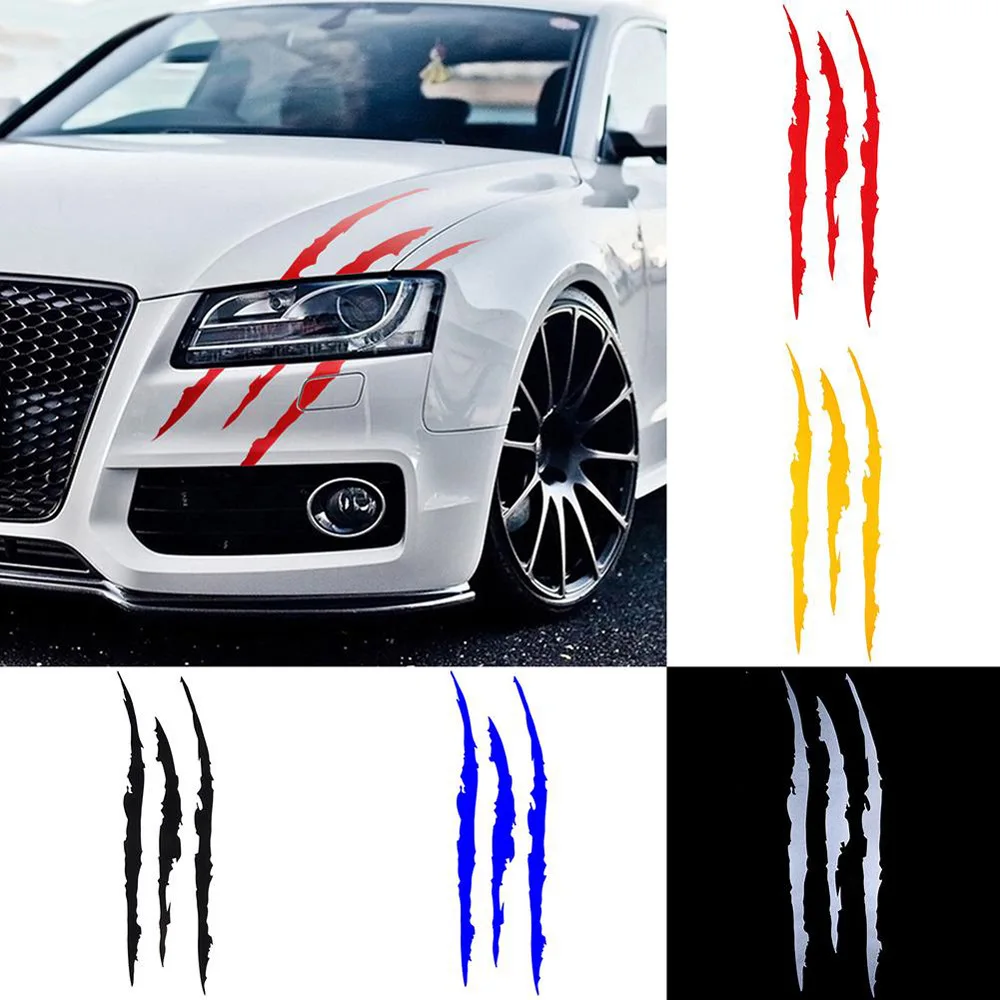 

1PCS Car Stickers Reflective Monster Claw Marks Scratch Stripe Marks Auto Headlight Decal Dinosaur Raptor Scratches Decor