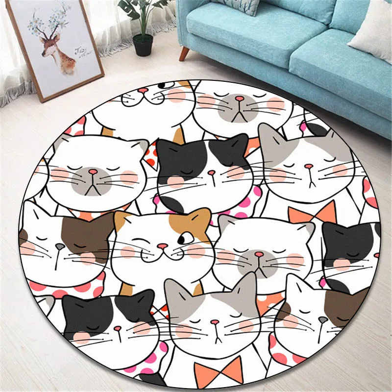 

Cartoon cute cat unicorn art round carpet children play carpet living room bedroom carpet non-slip doormat photography props