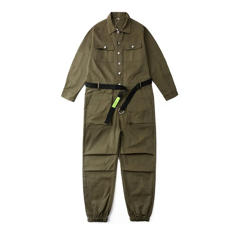 

Men Outfit Set Japanese Retro Multi-pocket Tooling Jumpsuit Men's Ins European American Fashion Brand Loose Feet One-piece Suit