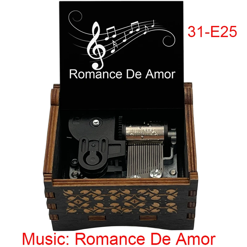 Фото Механическая музыкальная тема, музыкальная шкатулка Romance De Amor, деревянная песня на заказ, рождественские подарки на день Святого Валентина для жены, подруги №1