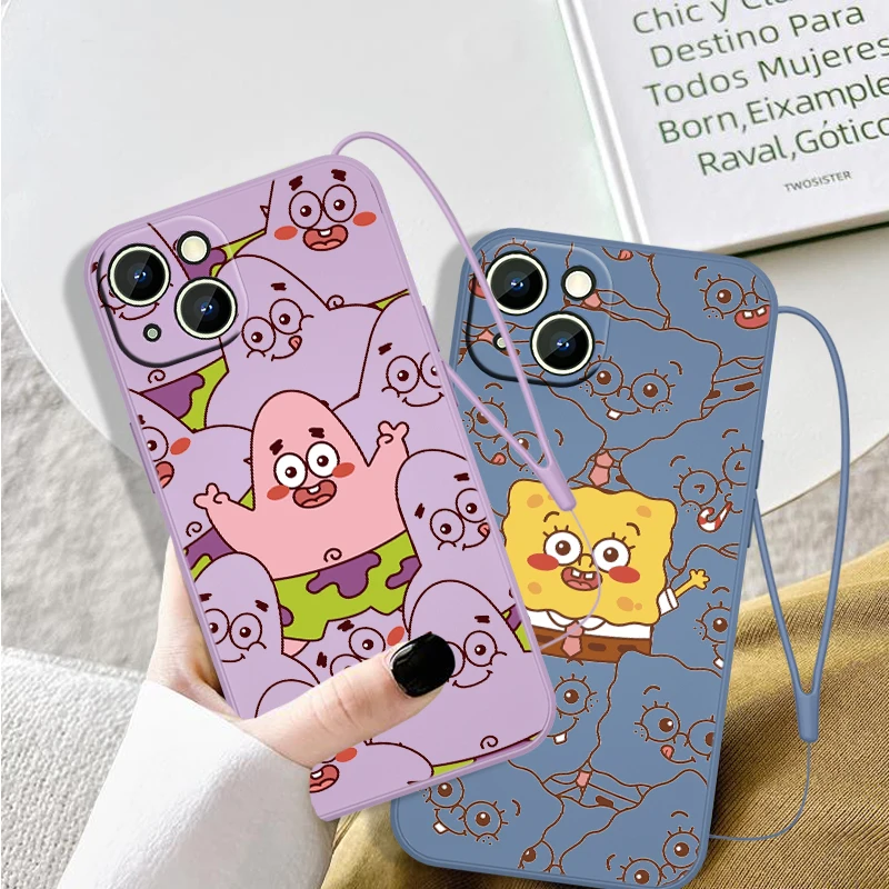 

SpongeBob Cute Patrick Phone Case For Apple iPhone 13 12 Mini 11 Pro XS MAX XR X 8 7 6S Plus Liquid Rope Cover Soft Coque Capa