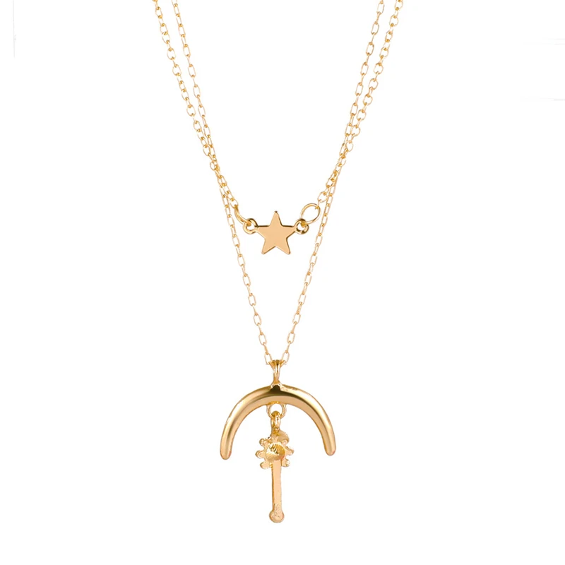 

Креативное металлическое ожерелье с подвеской в виде звезды и Луны, Очаровательная многослойная золотая цепочка для свитера для женщин, ко...