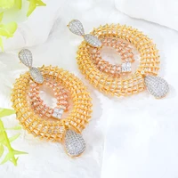 godki 2pcs luxury noble shiny big pendant drop earrings necklace jewelry set super cz bridal wedding party show accessories