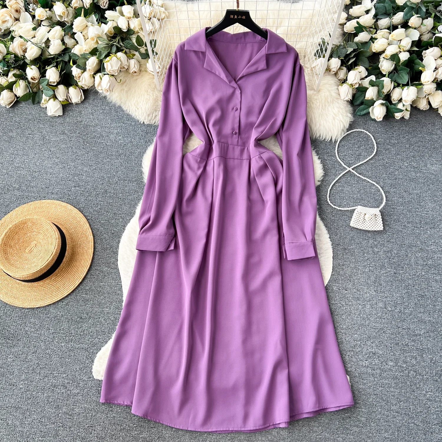 

Temperament shirt dress female high sense Korean fashion light familiar French long sleeve waist swing elegant dress.