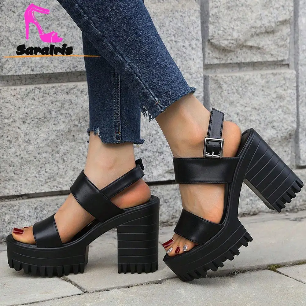 Chunky High Heeled Ankle Strap Sandals Summer 2023 Hot Sale Elegant Summer Platform Sandals Solid Simply Shoes Comfy Walking