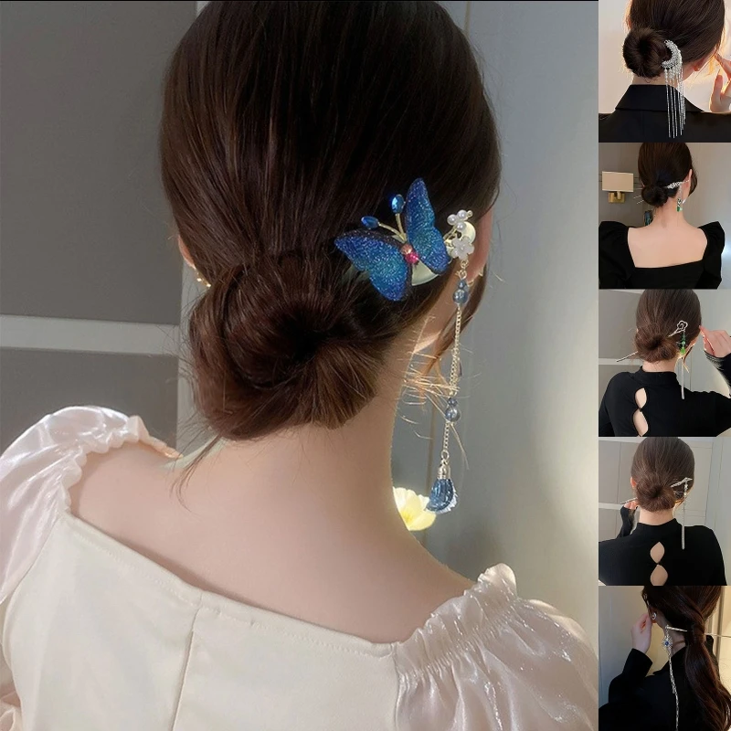 

Вилка для волос, китайские палочки для волос с кисточкой, винтажная женская одежда