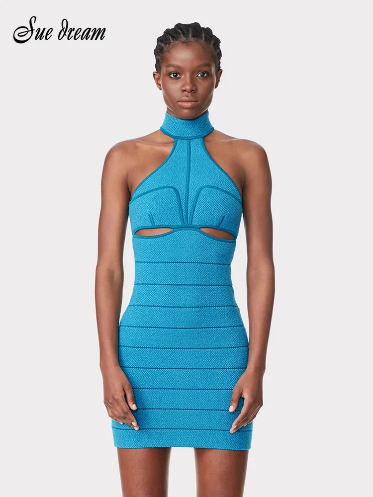 

2023 новое летнее женское сексуальное ожерелье без рукавов цельное полое облегающее Бандажное мини-платье Элегантное Клубное вечерние платье