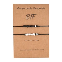 tulx 2pcs adjustable morse code bff bracelet creative bohemian handmade braided rope black white beads bracelet couple jewelry
