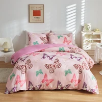 evich pink bedding set colourful butterflies pattern 3pcs girls single double queen size zipper duvet cover and pillowcase