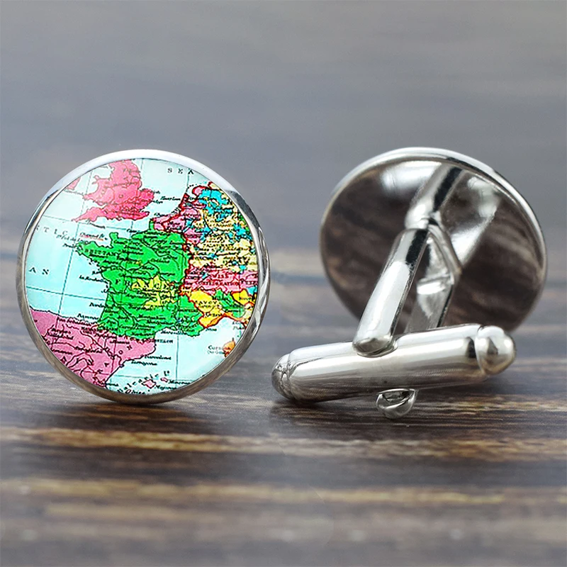 Earth World Map Globe Cufflinks for Mens Cuff Button Americas Europe Map Cuff Links Wedding Cufflinks Men Fashion Jewelry images - 6