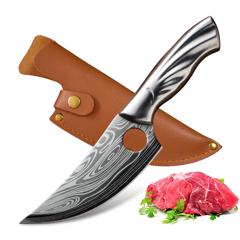 

Stainless Steel Imitation Damascus Sanding Laser Knife Outdoor Knife Meat Vegetables Chef Knife Professional Kitchen Accessories