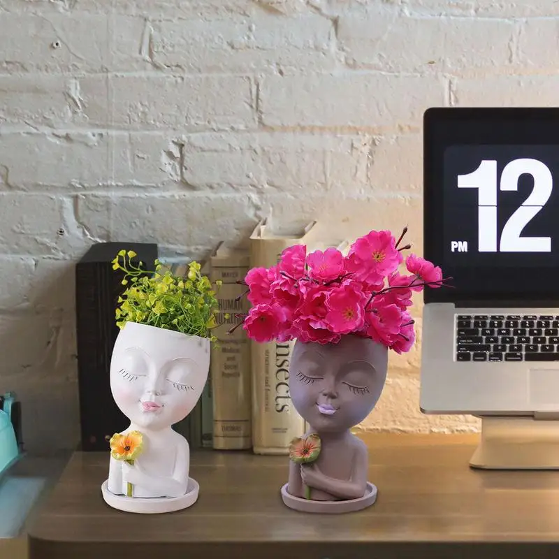 

Face Flower Pot Cat Girls Succulent Planter Resin Head Planter Face Planters Pot Outdoor Indoor Garden Courtyard Bathroom Decor