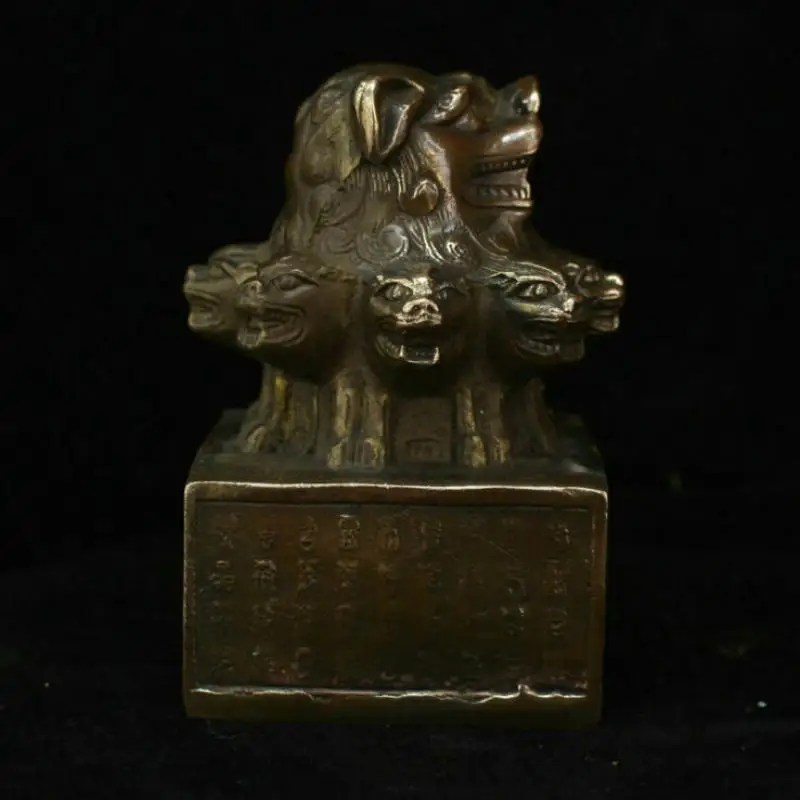 Китайская медная латунная статуя льва в форме головы зверя с печатью статуи для