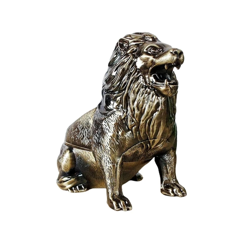 

Luxury Lion Ashtray with Windproof Lid Smell Proof Cigarette Ashtray Alloy Holder Desk Ornament for Women Men Gift