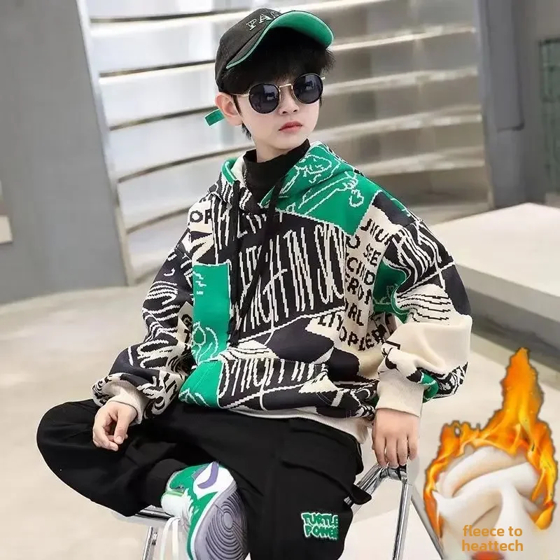 Осень/Зима 2024 новинка утепленная толстовка с капюшоном для мальчиков стильная