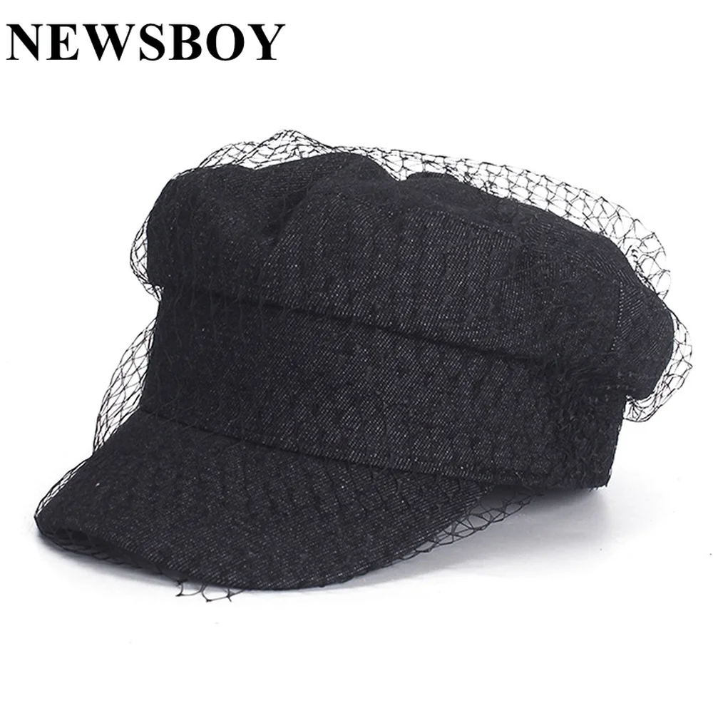 NEWSBOY Cap Women Black Ladies Beret 