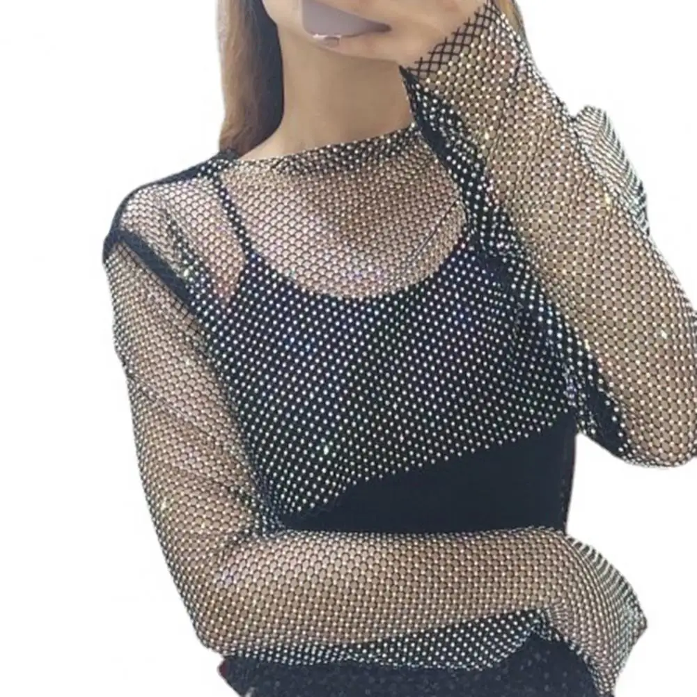 

Attractive Dance Cover Up Soft Short Top Long Sleeve Sexy Perspective Crop T-shirt Top Dressing Up