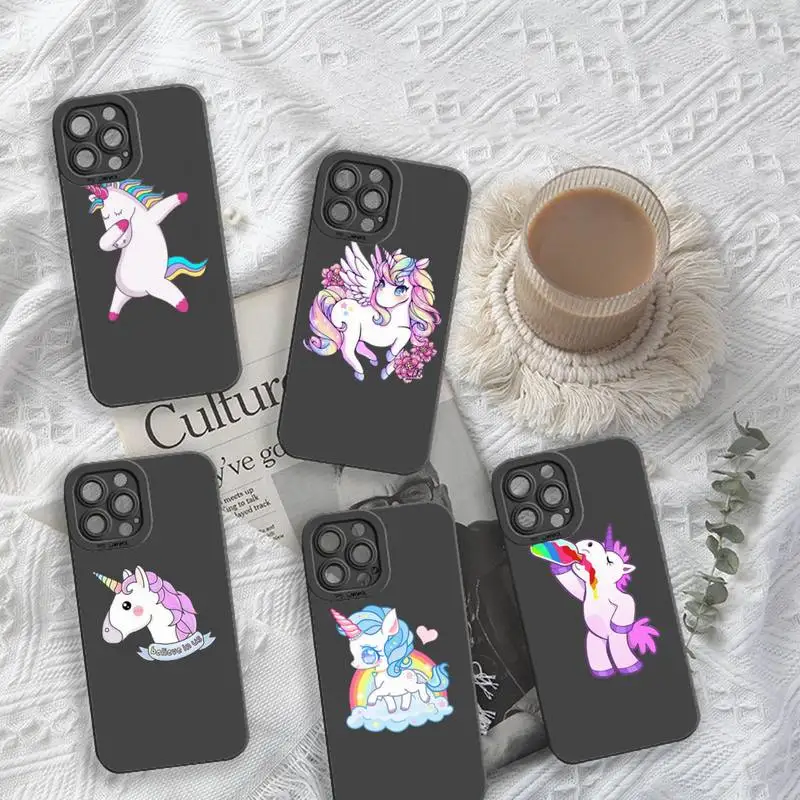 

Rainbow unicorn cute cartoon animal Phone Case For iPhone 13 12 11 Pro MAX Mini X XS XR 7 8 Plus Camera Lens Liquid Silicone