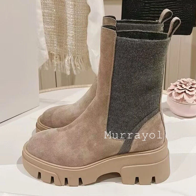 Короткие сапоги с декором из бисера и толстой подошвой женские ботинки коровьей