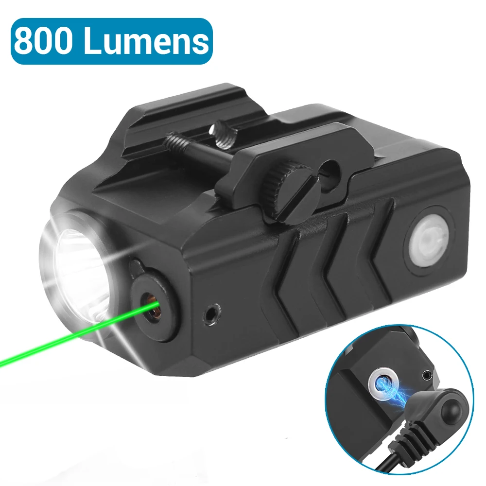 

800 Lumens Tactical Weapon Gun Light Red Green Laser Combo Magnetic Rechargeable Flashlight Pistol Gun Light for Picatinny Rail