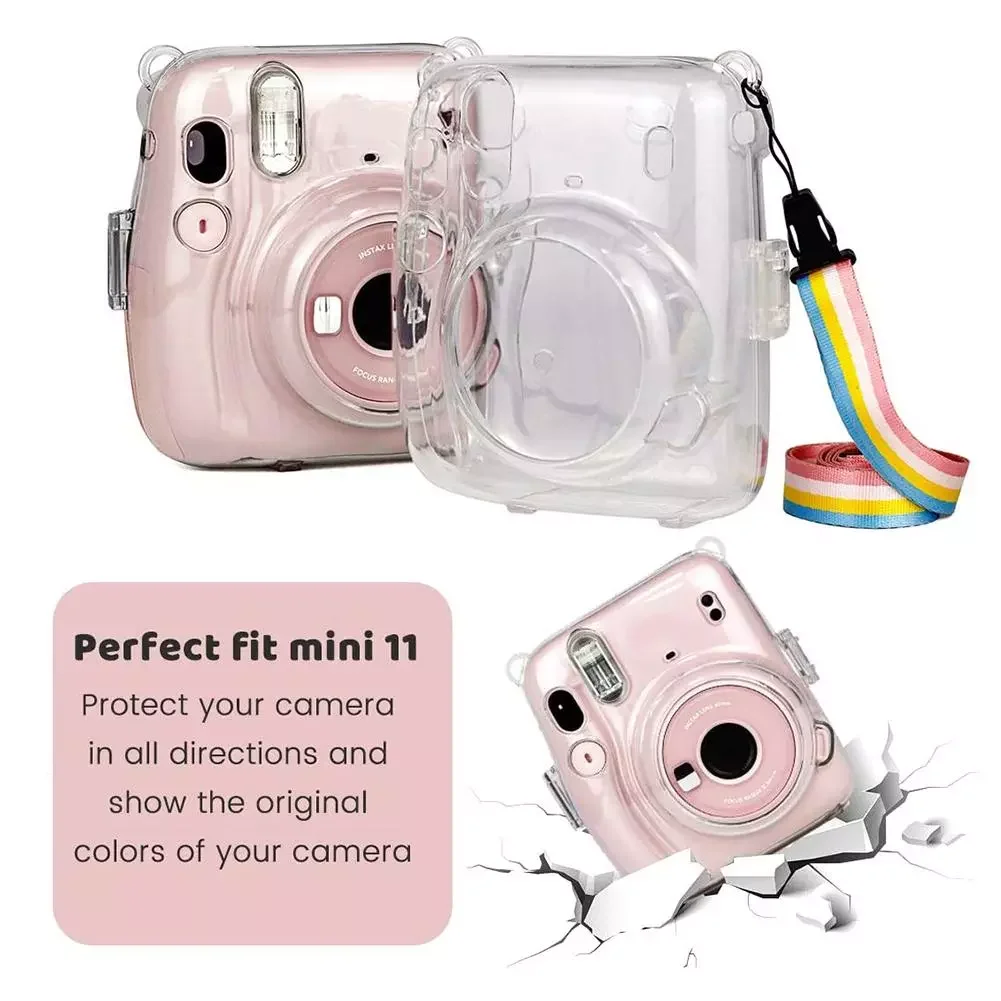 

Protective Case For Fuji Fujifilm Instax Mini 11 Camera Accessories Shoulder Colorful Strap Transparent Bag Camera Protective