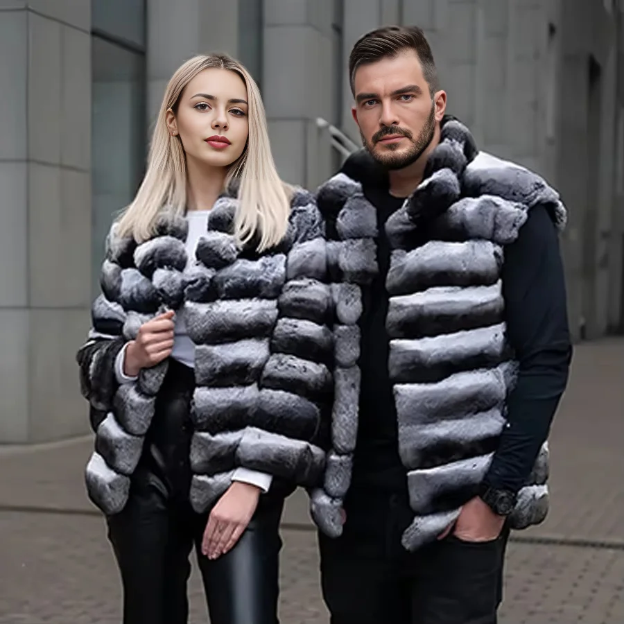 Фото Жилет из меха кролика Шиншиллы Рекс, короткий мужской жилет из натурального кроличьего меха, роскошные теплые мужские зимние куртки из натурального кроличьего меха №2