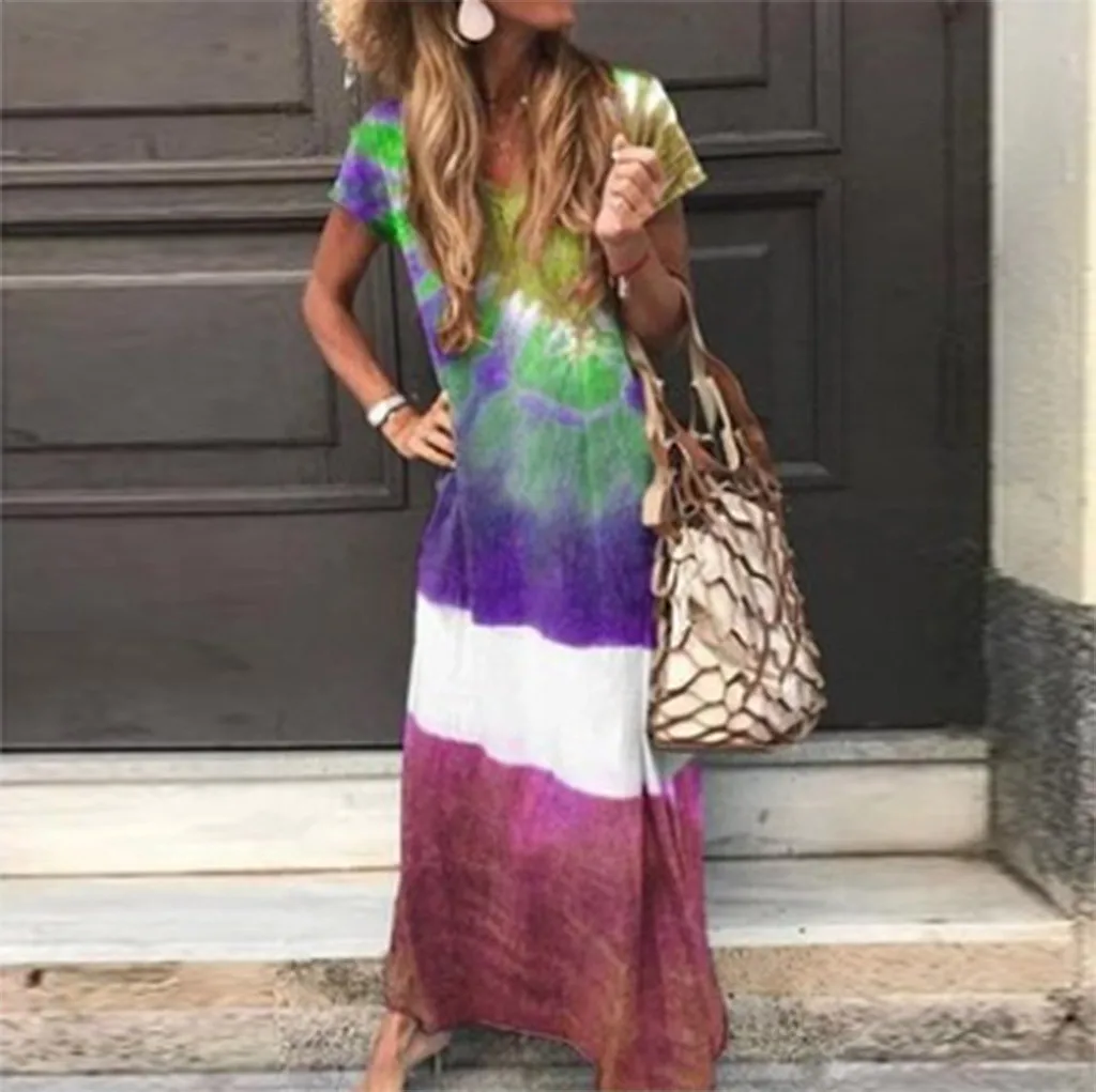 

Женское повседневное свободное платье с коротким рукавом и V-образным вырезом