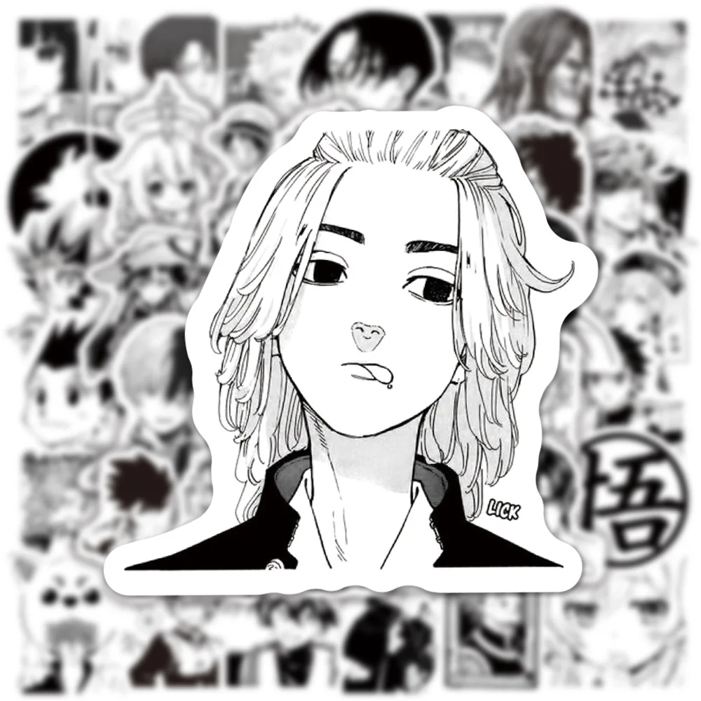 

100Pcs Mix Japanese Anime Black And White Character Graffiti Stickers DIY Luggage Notebook Helmet Cup Waterproof Sticker