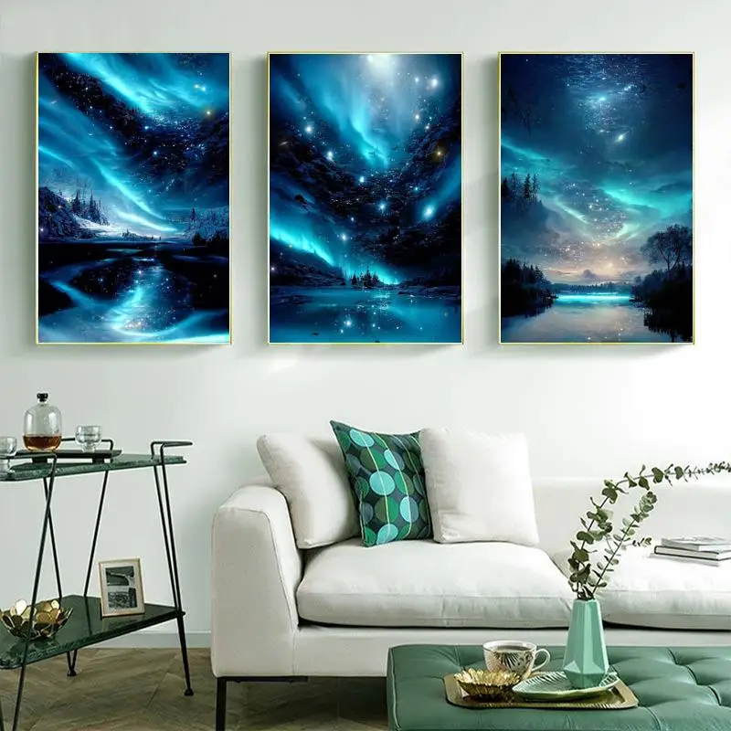 

Starry Ocean Landscape Canvas Wall Art Poster Vintage Decorative Paintings Decorative Pictures for Living Room Posters Painting