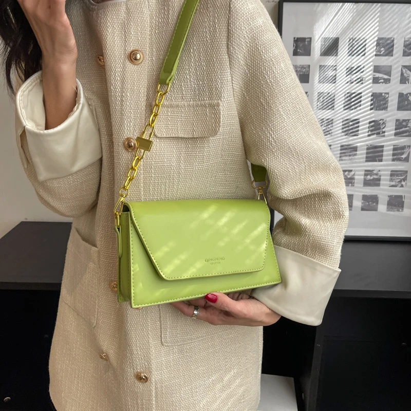 Green Flap Crossbody Bags for Women 2023 Spring Designer Fashion Trend Small Leather Shoulder Bag Handbags and Purses
