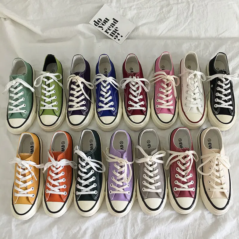 

2022 Low Top Canvas Shoes Women Sports Sneakers Men Women Spring Summer Lace Up Casual Flats Shoes Ladies Sneakers Girls Student