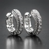 vintage silver plated chunkey hoop earrings white cz stone loop earrings for men women wedding party fashion jewelry gifts