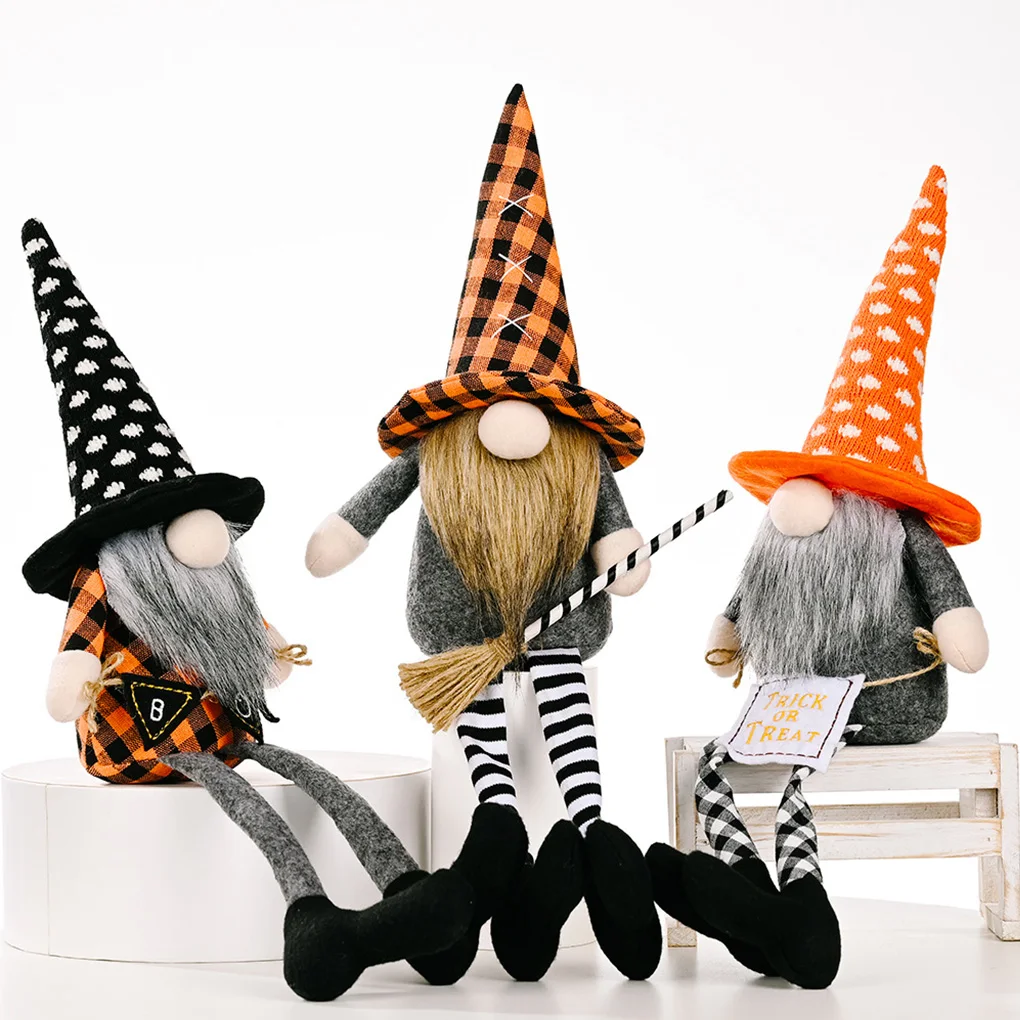 2021 New Halloween Long Legs with Broom Dwarf Doll Creative Faceless Doll Home Decoration Desktop Ornaments Kids Halloween Gift