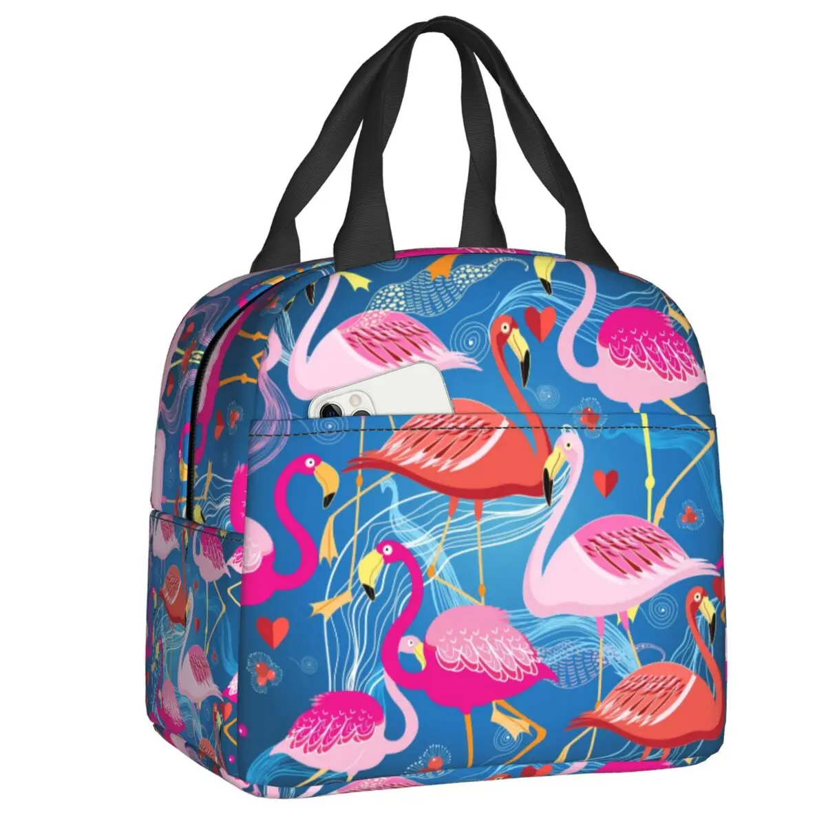 

Fashion Flamingo Birds Insulated Lunch Tote Bag for Women Flowers Pattern Portable Thermal Cooler Food Lunch Box for School