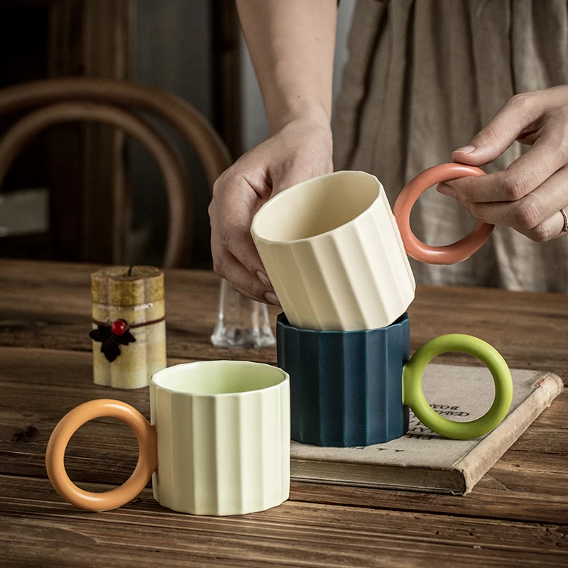 

INS Nordic Creative Cup Ceramic Mug Nordic Coffee Cups with Big Handrip Colored Ceramics Juice Mugs