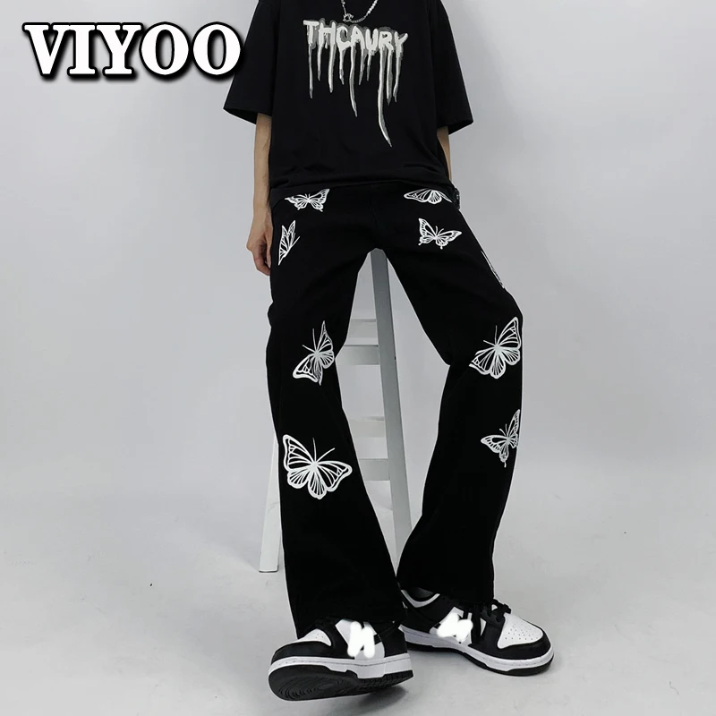 Women's Printed Fashion Butterfly Y2K Clothes Vintage Baggy Jeans Denim Pants Men's Trousers Streetwear Wide Leg Pants For Men