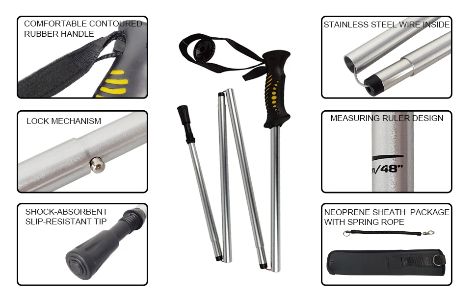 Trekking Poles Fold-able Wading Staff Water Depth Safety Warning Coated Adjustable Stainless images - 6