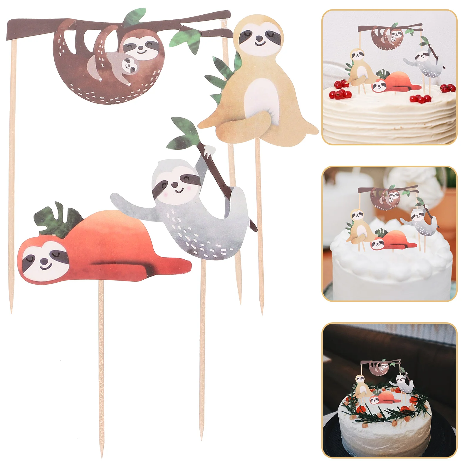 

4pcs Sloth Cake Topper Sloth Birthday Cake Forest Themed Cake Picks Cupcake Topper Dessert Inserts Decoration Party Supplies