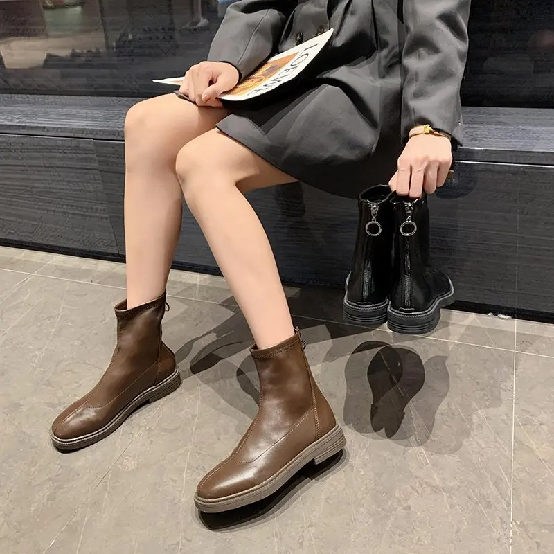 New Ankle Boots for Women Autumn Winter Woman Boots Retro Warm PU Leather Ladies Shoes Fashion Motorcycle Booties Casual Female