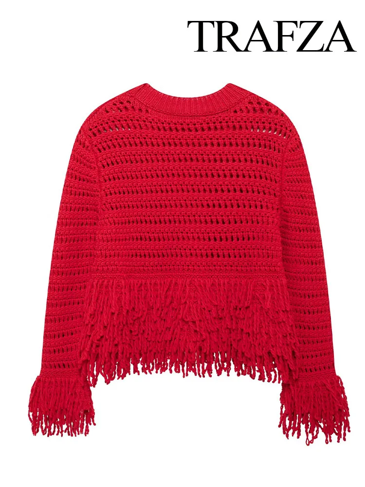 Женский трикотажный пуловер с круглым вырезом и длинными рукавами