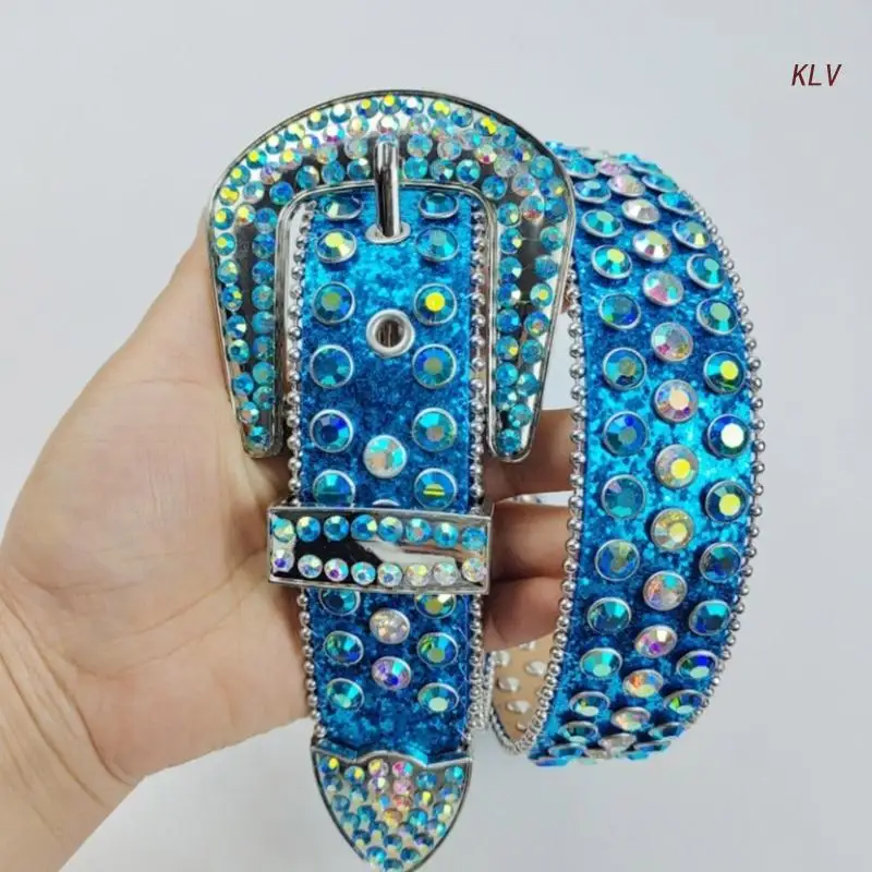 Bling Belt Women Studded Cowgirl Western Blue Waist Belt Waistband Jean Belt