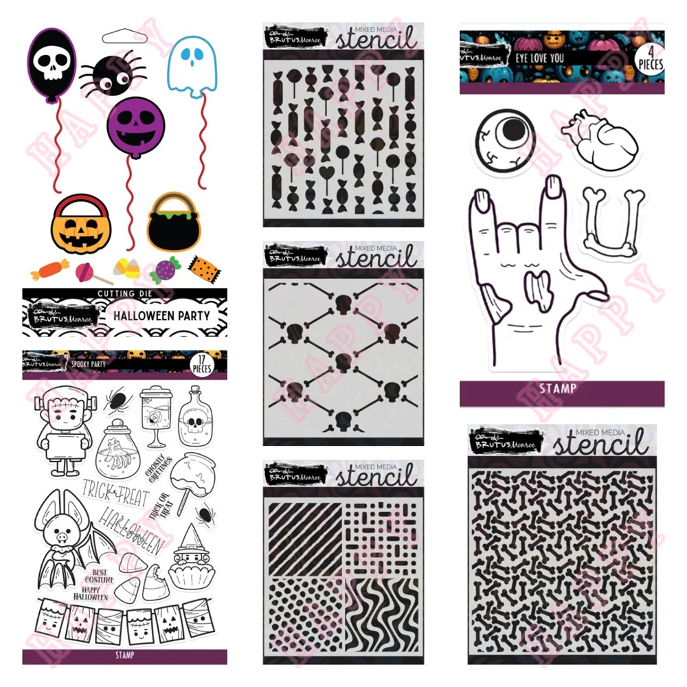 

Spooky Party Metal Cutting Dies Stamps Stencil Halloween Skull Quilt Decoration DIY Scrapbook Diary Embossing Handcraft Template
