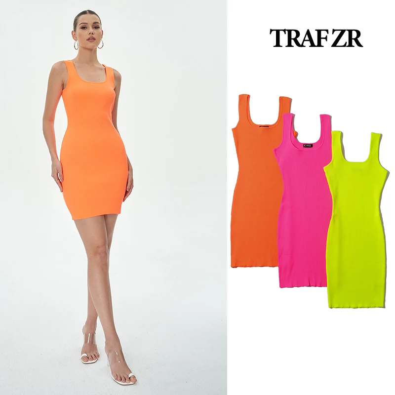 TRAF ZR Y2k вязаное тонкое женское платье новинка для вечеринки праздника