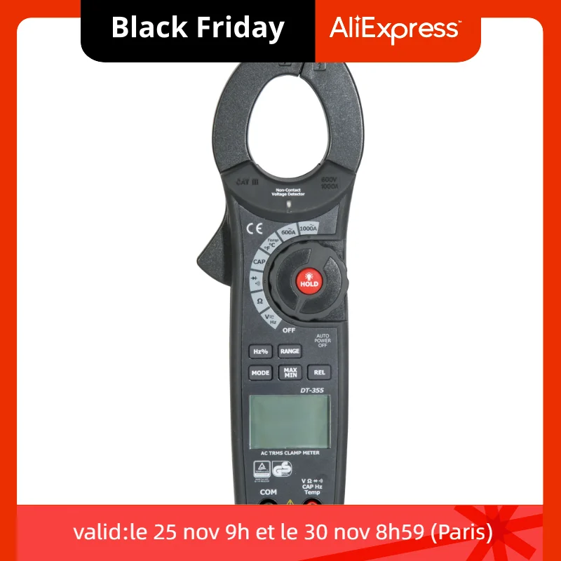 

DT-355 6000 Count Professional Auto Ranging Digital Clamp Multimeter with AC True RMS, NCV Function