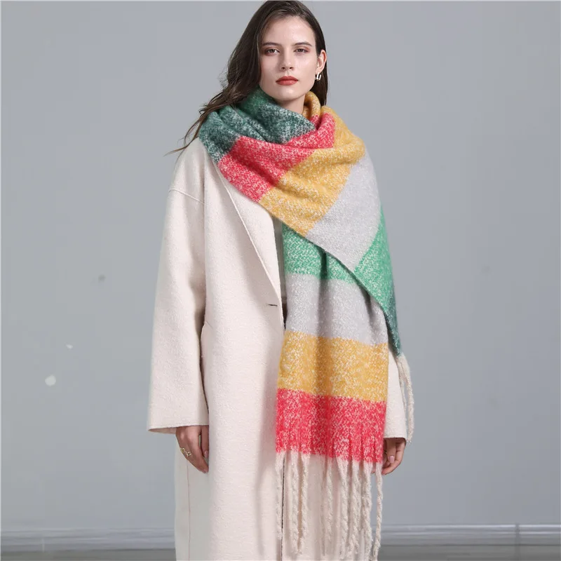 

Thick Warm Scarf for Women Plaid Cashmere Shawls and Wraps Tassel Bufanda Luxury Female Echarpe Scarves 2022 New