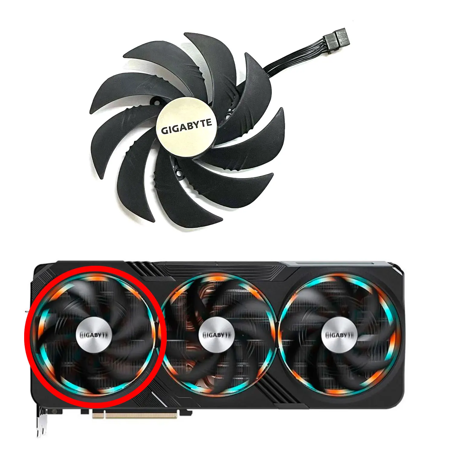 Фото Новый вентилятор графического процессора 105 мм PLD10020S12H RTX4080 4090 для Gigabyte Geforce RTX 4090 RTX 4080 Gaming OC охлаждающий вентилятор №5
