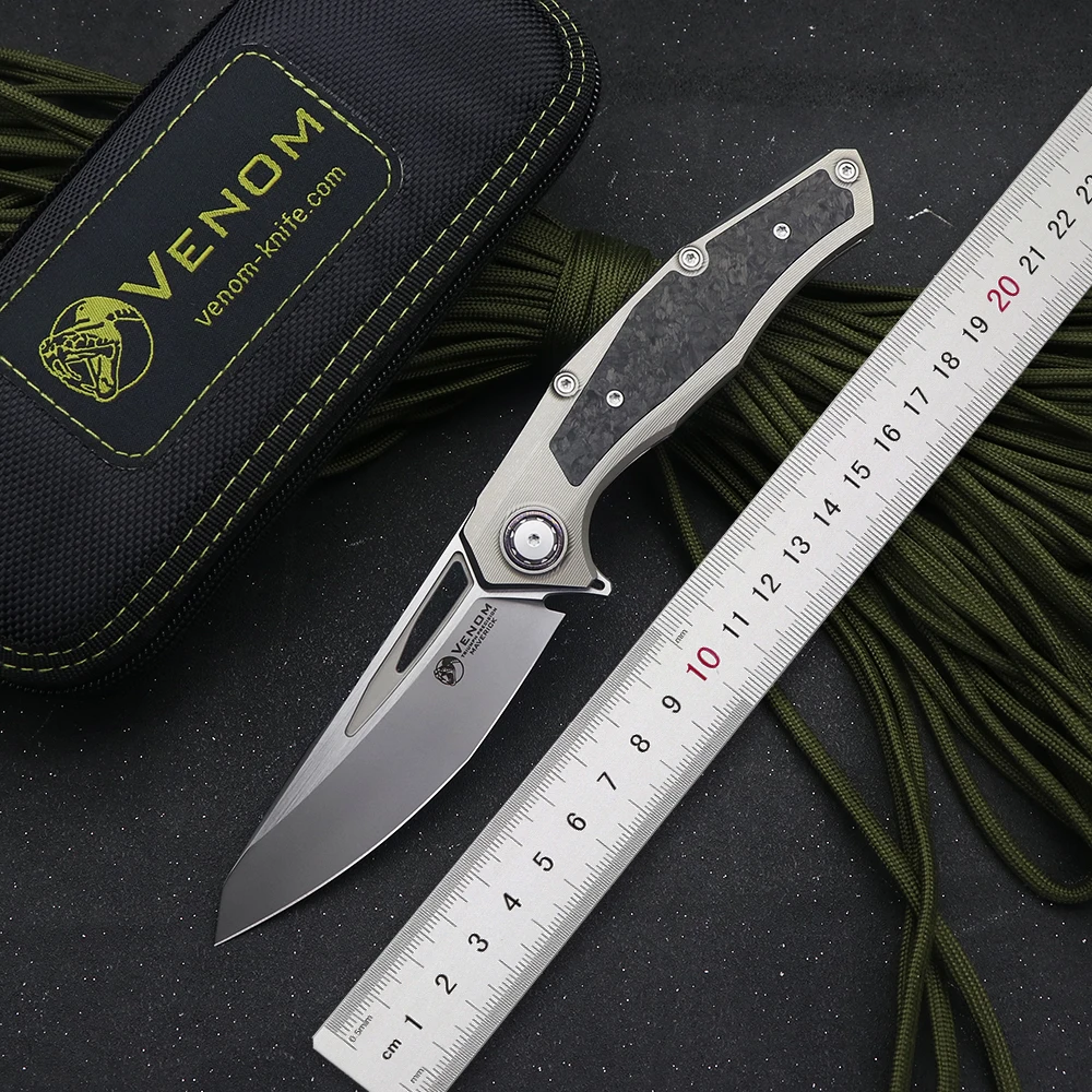 Складной нож Kevin John VENOM Lone Ranger, лезвие M390, рукоятка из титана и углеволокна, походный спасательный фруктовый инструмент для повседневного использования